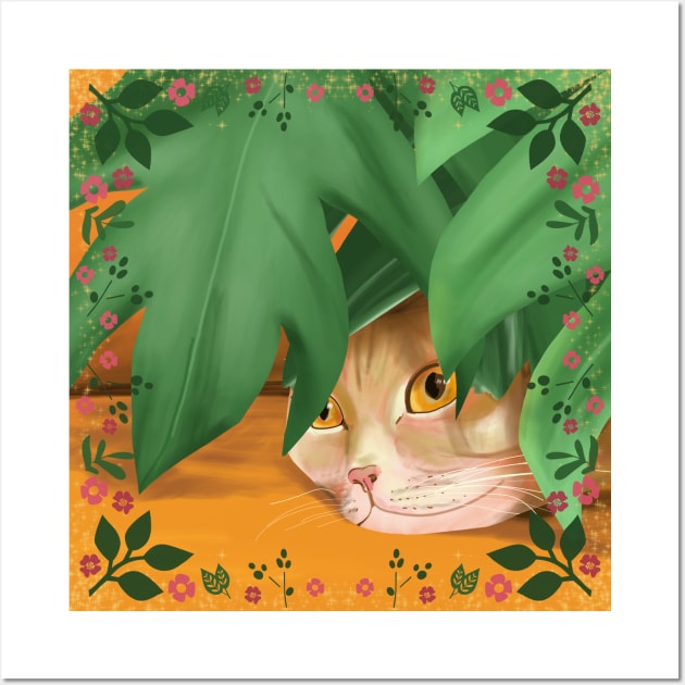 Cat hidden under leaf Wall Art by Mimie20